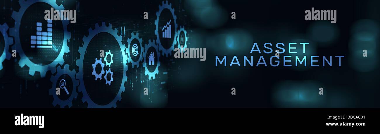 Gestione delle risorse Ottimizzazione dell'allocazione delle risorse e dell'efficienza su un'ampia piattaforma di banner, business e tecnologia. Foto Stock