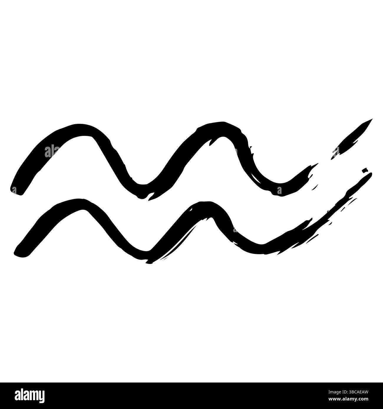 Segno zodiacale dell'Acquario. Calligrafia a inchiostro disegnata a mano in stile bianco e nero su sfondo bianco, Astrologia e simbolo dell'oroscopo Illustrazione Vettoriale