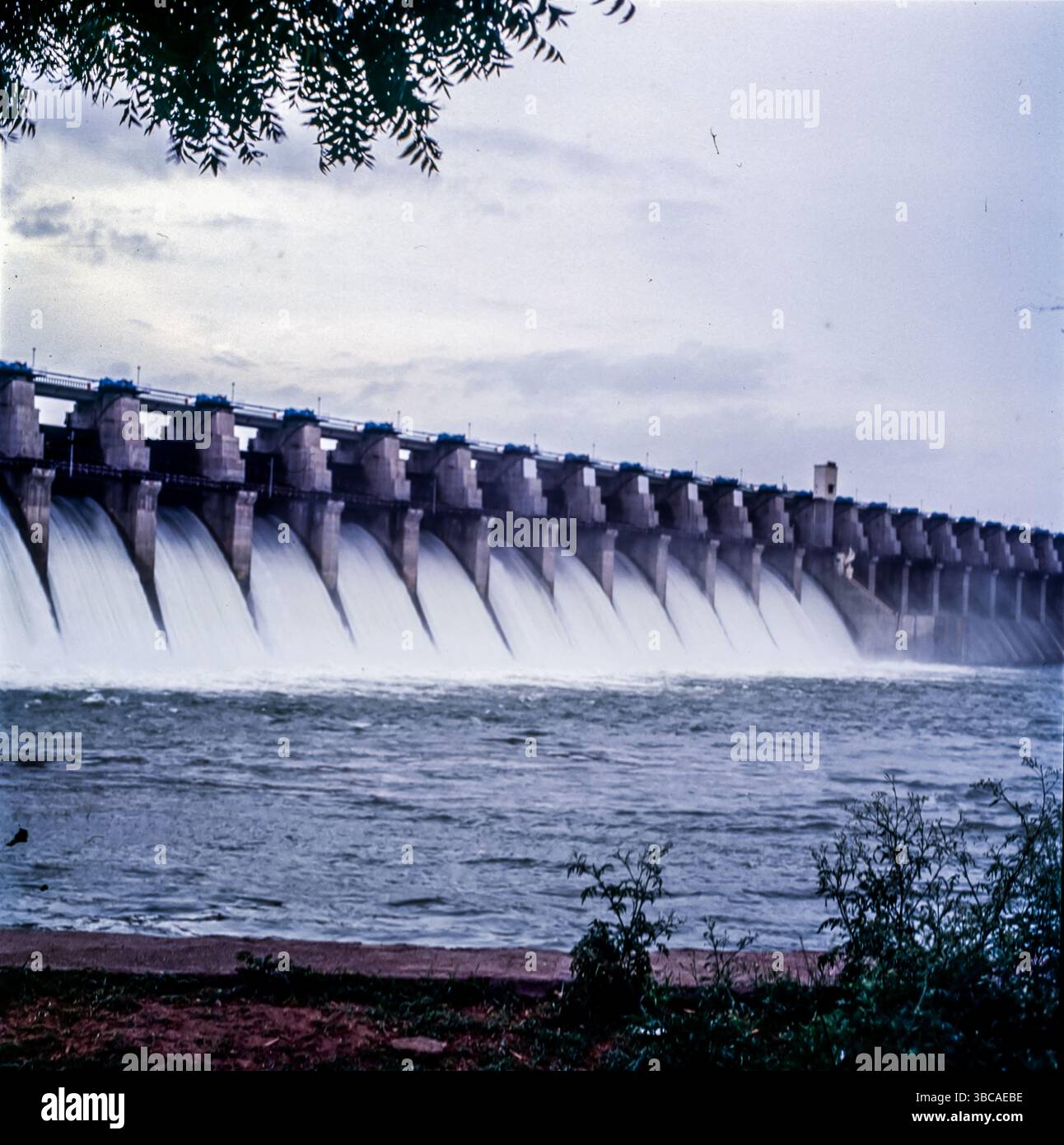 Diga, diga di Nathsagar, diga di Jayakwadi, fiume Godavari, fiume Pravara, Maharashtra, India, flusso d'acqua, progetto infrastrutturale, cemento, fiumi, punto di riferimento, scena, vista fiume, acque, Asia Foto Stock