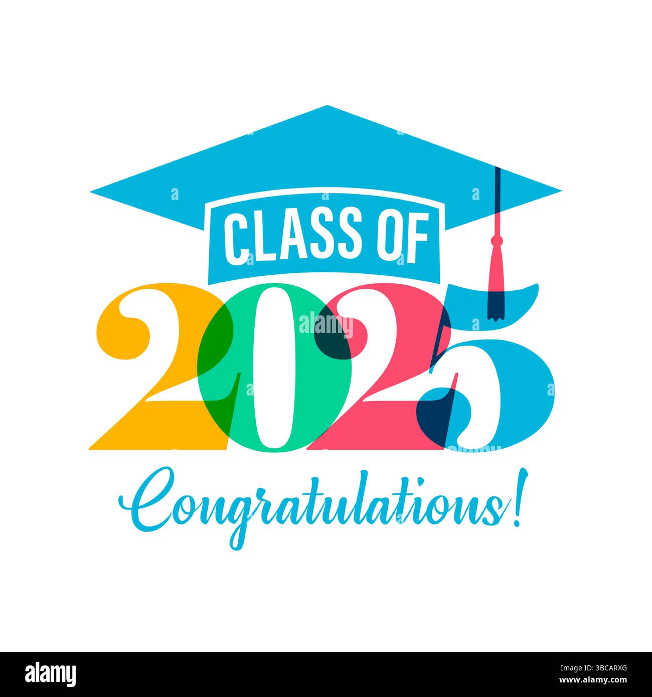 Logo graduato colorato classe 2025. Congratulazioni, design creativo classe 2025 per album fotografico scolastico. Congratulazioni graduazione, vettore tipografico Illustrazione Vettoriale