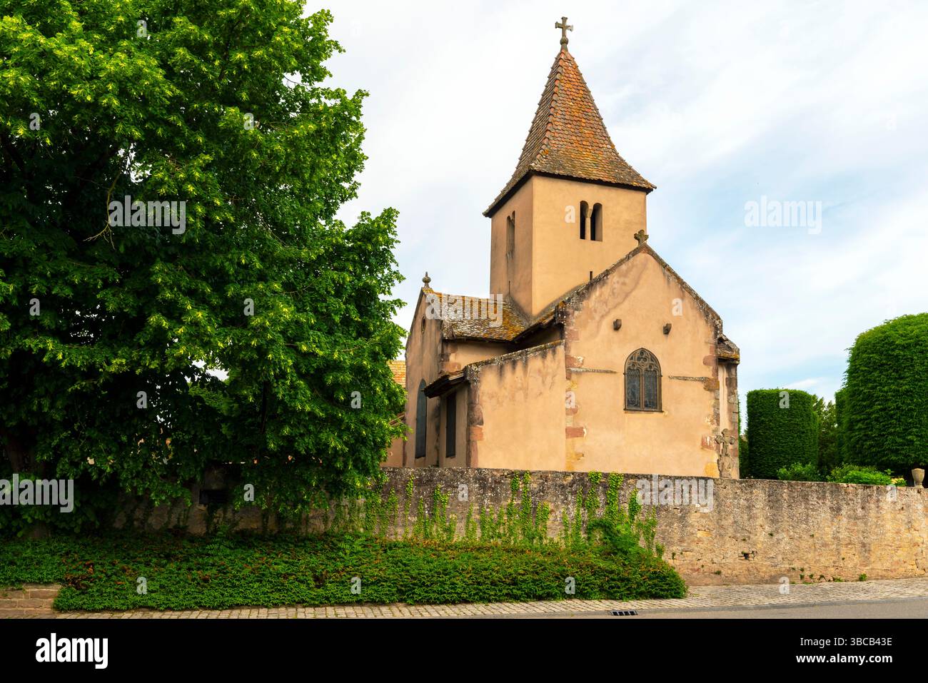 La cappella di Santa Margherita d'Antiochia nel villaggio di Epfig è di particolare interesse storico e architettonico. La parte più antica della chiesa è la roma Foto Stock