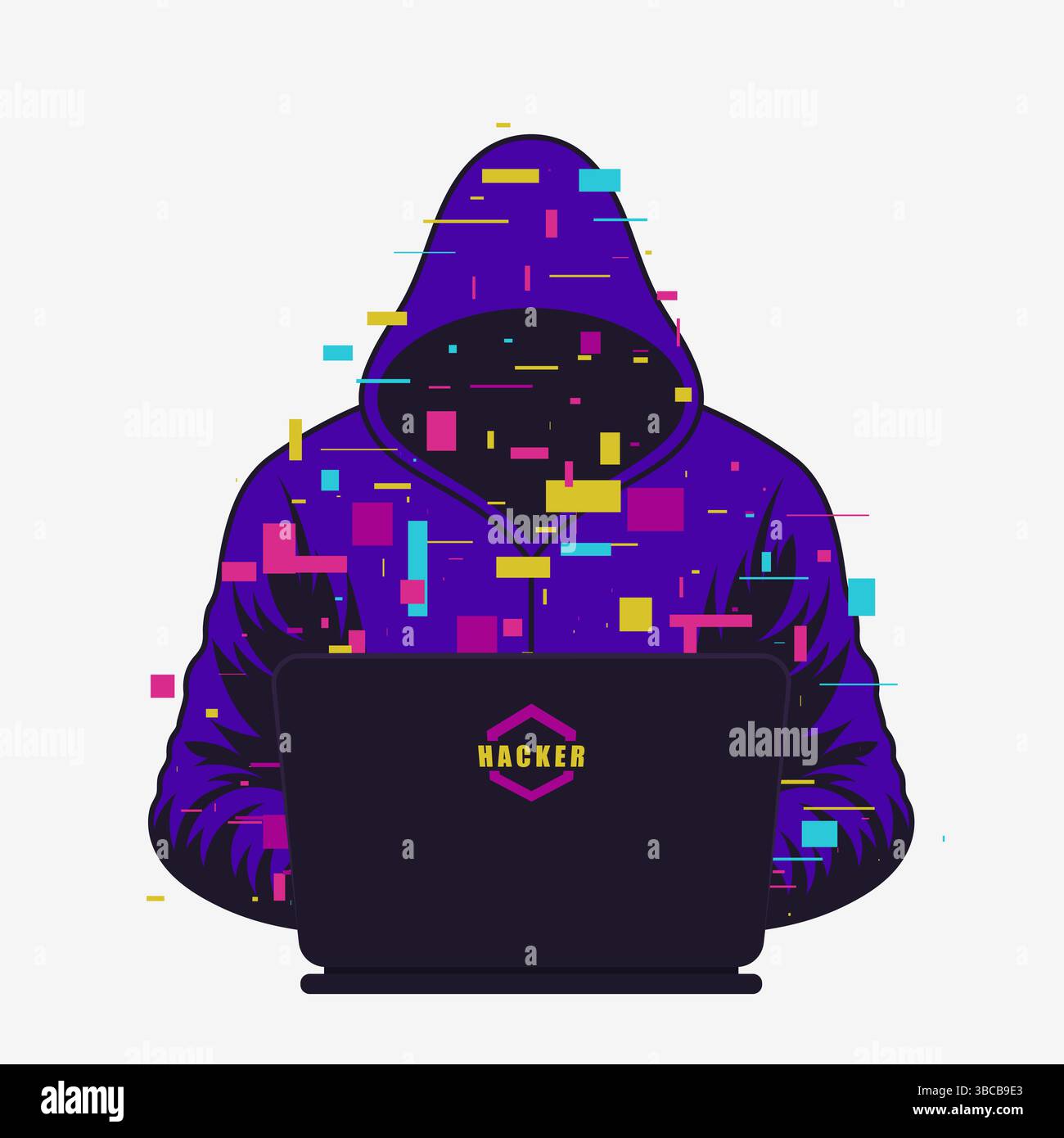 Misterioso logo hacker con cappuccio. Icona vettore anonimo. Illustrazione vettoriale EPS10 Illustrazione Vettoriale