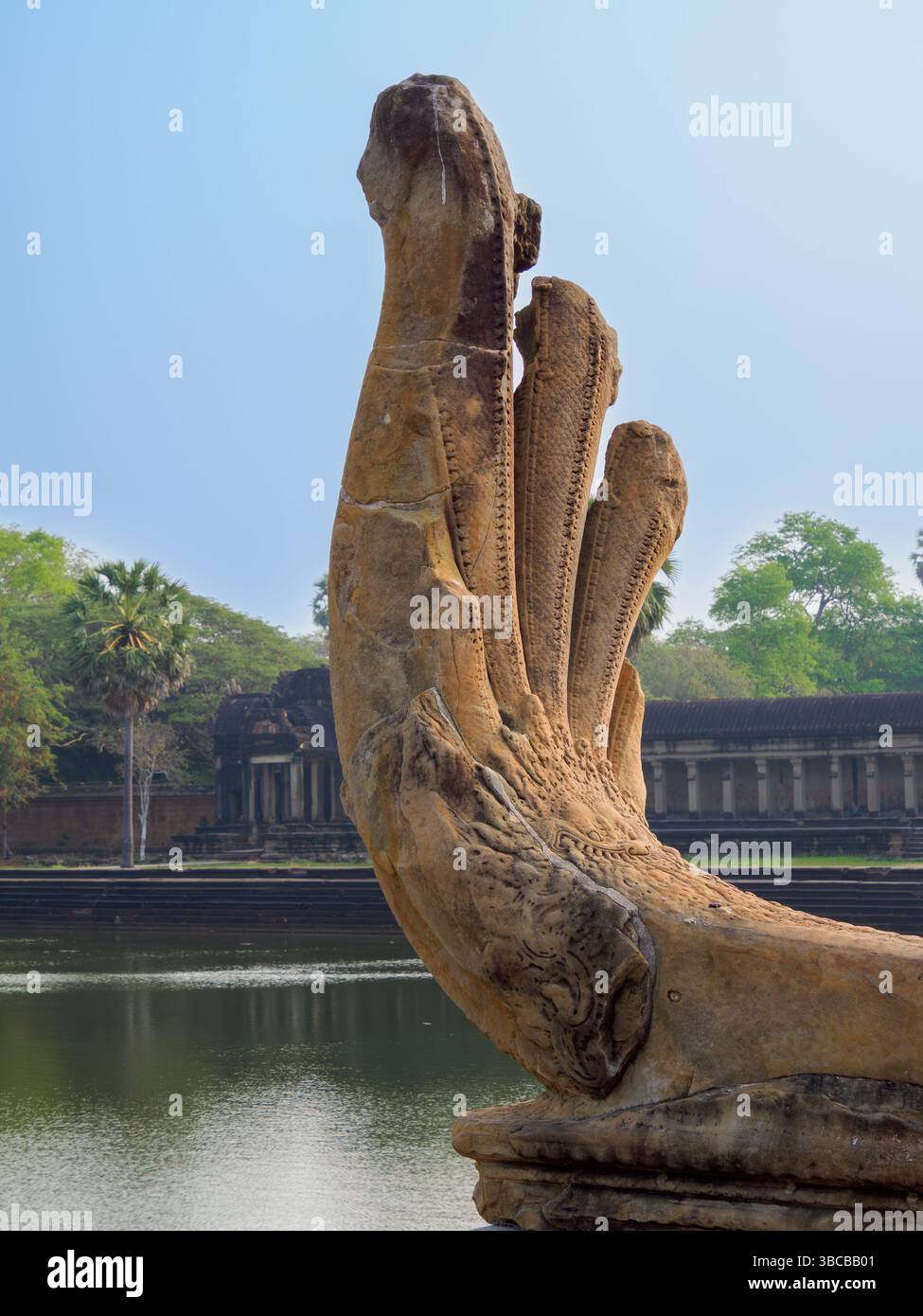 Statua di serpente a più teste, tempio di Angkor Wat, Siem Reap, Cambogia Foto Stock
