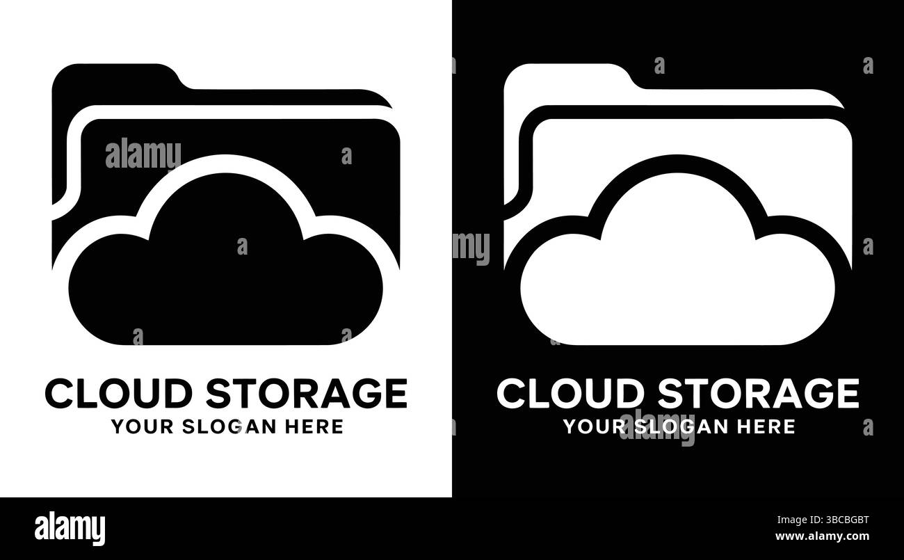 Logo nero in grassetto con una cartella e un'icona cloud, perfetto per le aziende di file hosting dei servizi di archiviazione cloud e le piattaforme digitali incentrate sulla sezione dei dati Illustrazione Vettoriale