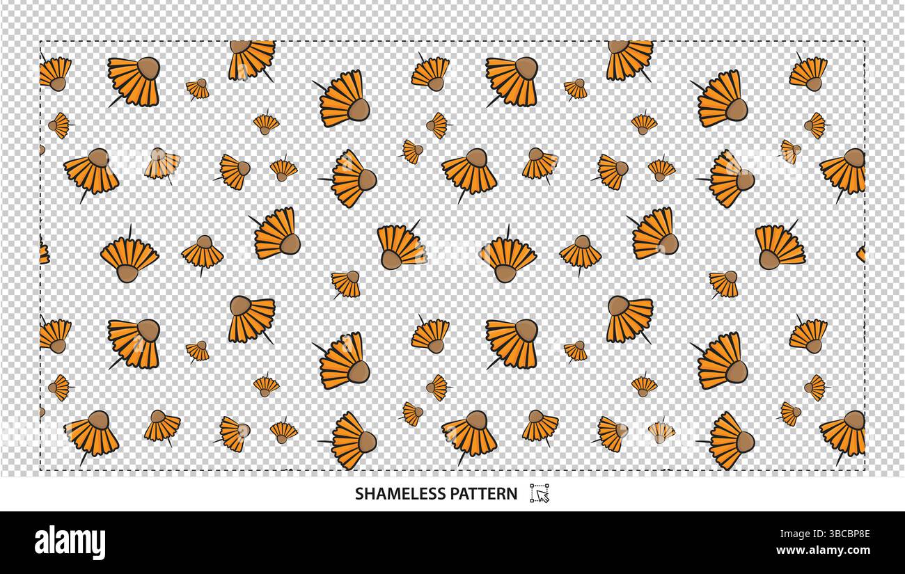 Design di sfondo con motivo senza cuciture per shell scallop arancione per progetti a tema spiaggia o nautico Illustrazione Vettoriale