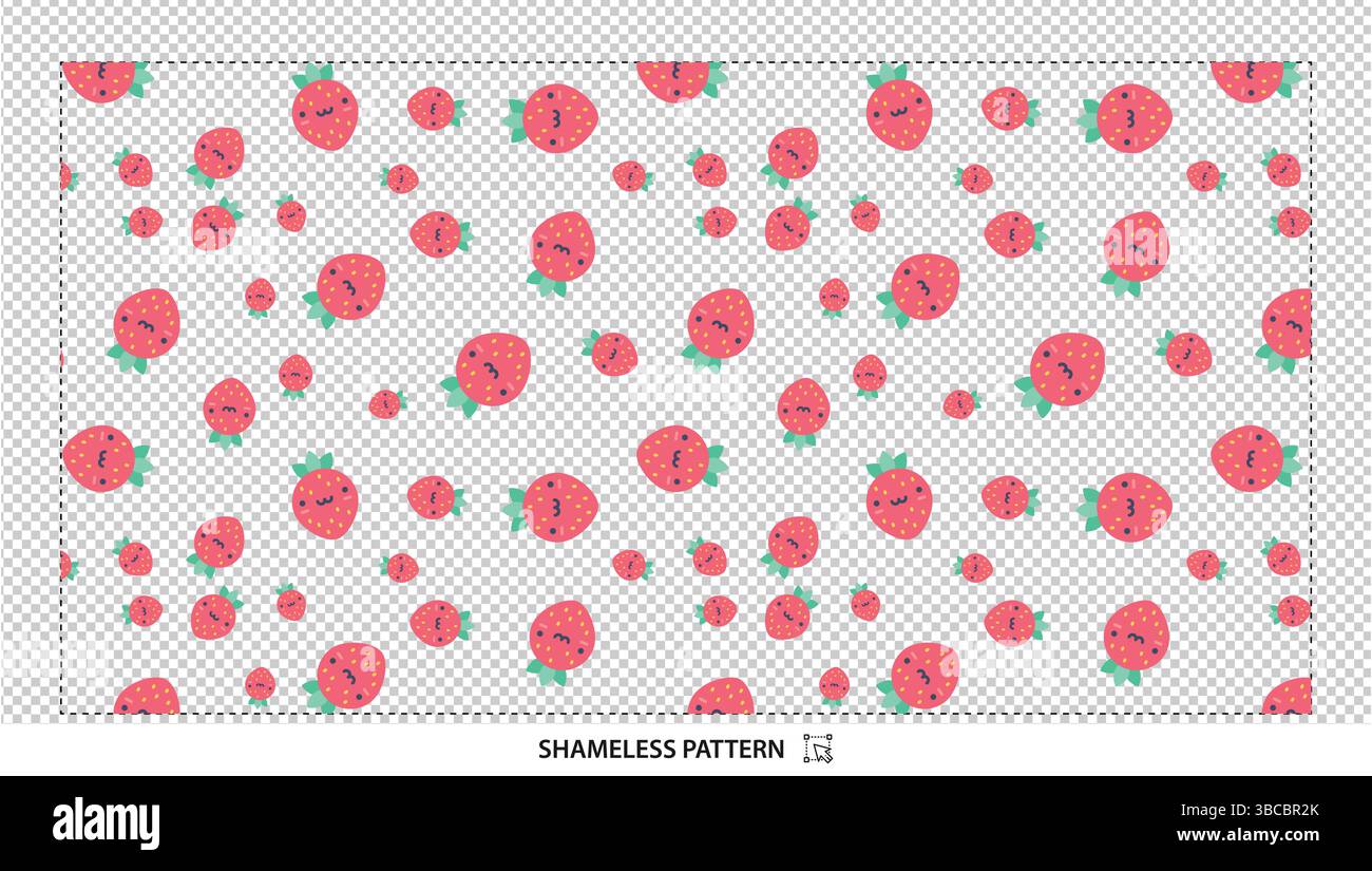 Modello senza cuciture in tessuto di fragole rosa carino per disegni Sweet Fruit Illustrazione Vettoriale