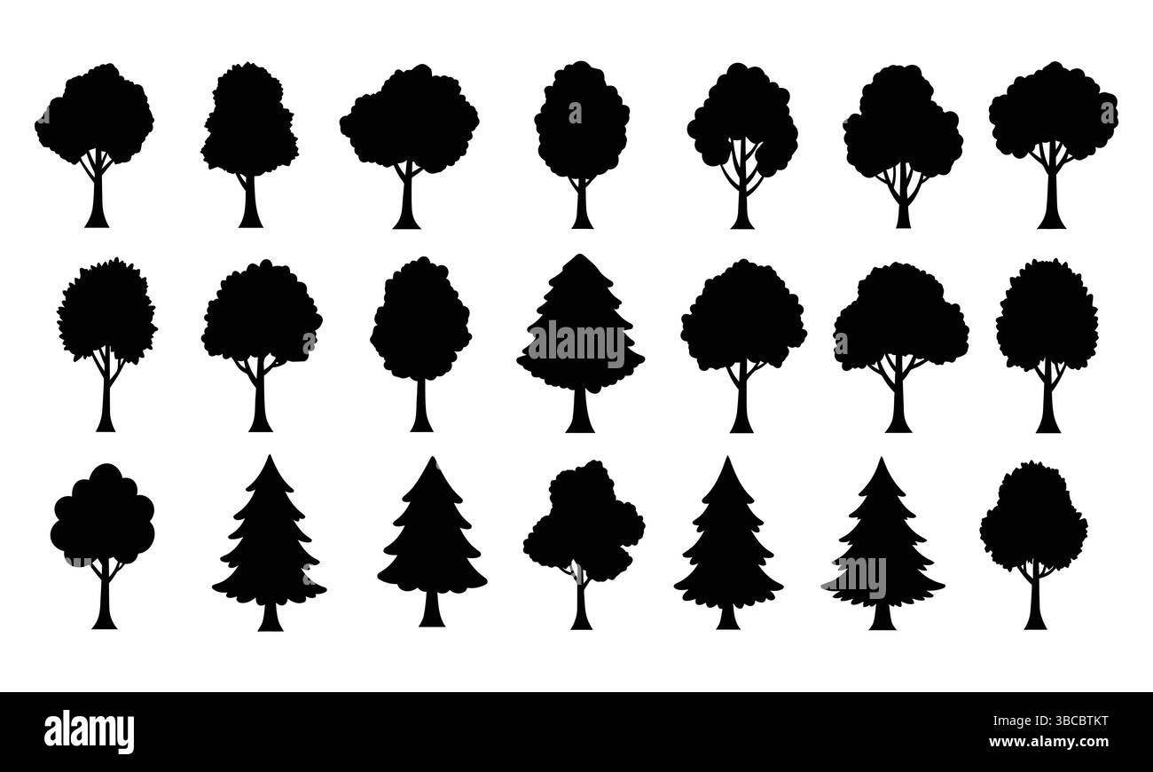 Set vettore silhouette albero per progettazione natura e paesaggio Illustrazione Vettoriale
