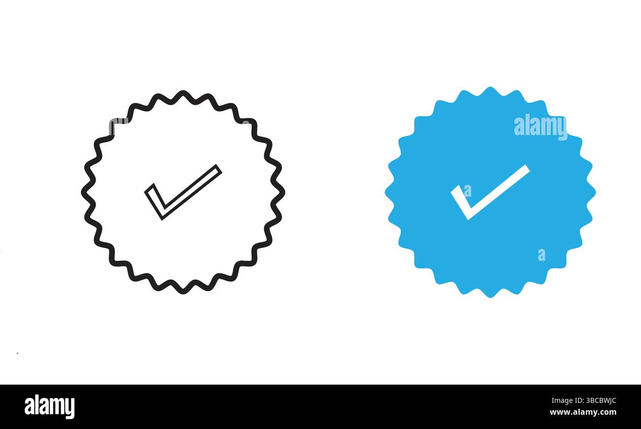 Segno di spunta blu e grigio segno di spunta icona di verifica vettore icona di verifica dei social media Imposta icona di verifica blu e icona di verifica nera Illustrazione Vettoriale