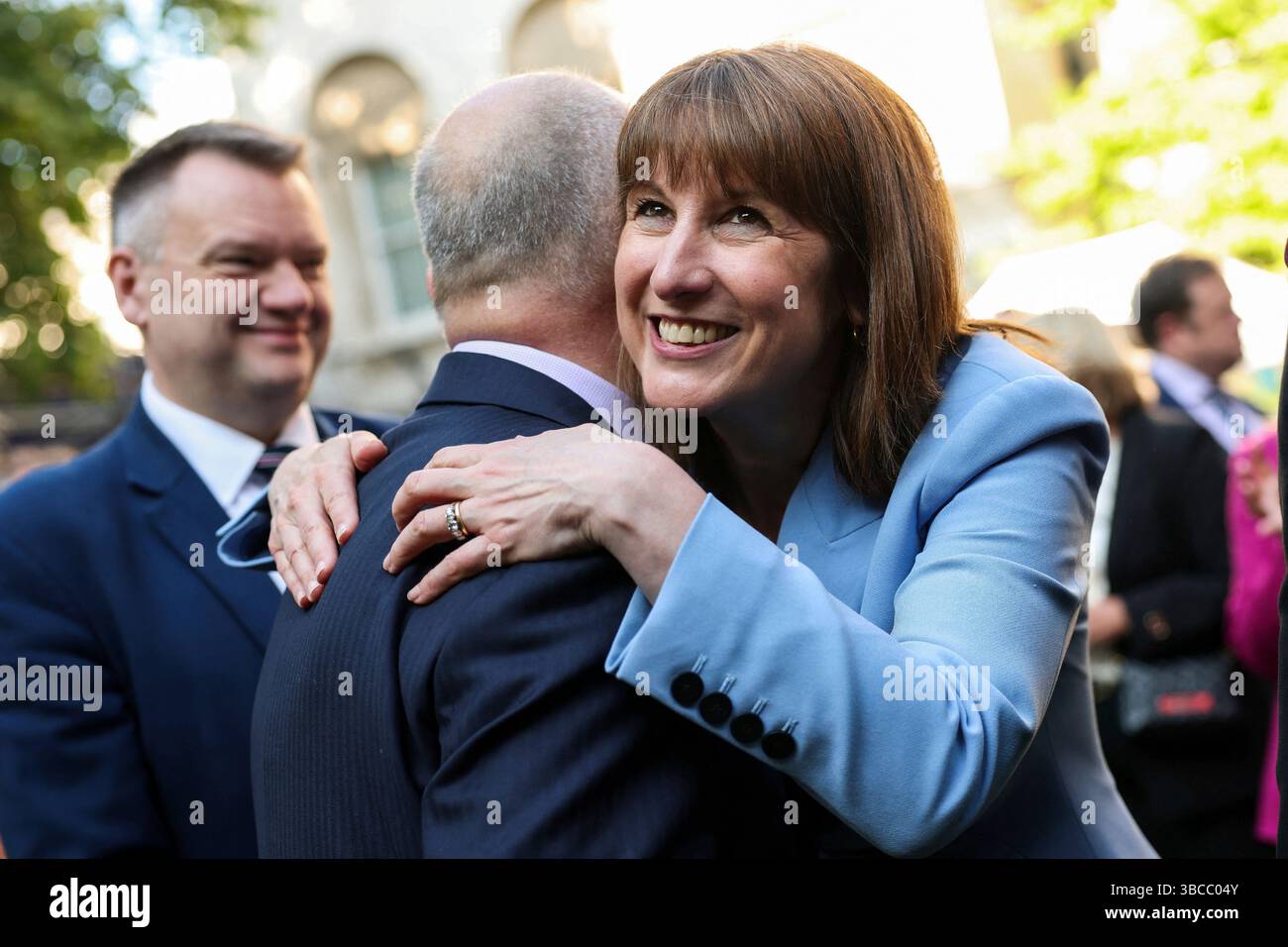 Britain's Chancellor of the Exchequer Rachel Reeves' during a reception following the UK-EU summit, in London, Monday May 19, 2025. (Hannah McKay/Pool via AP) Foto Stock