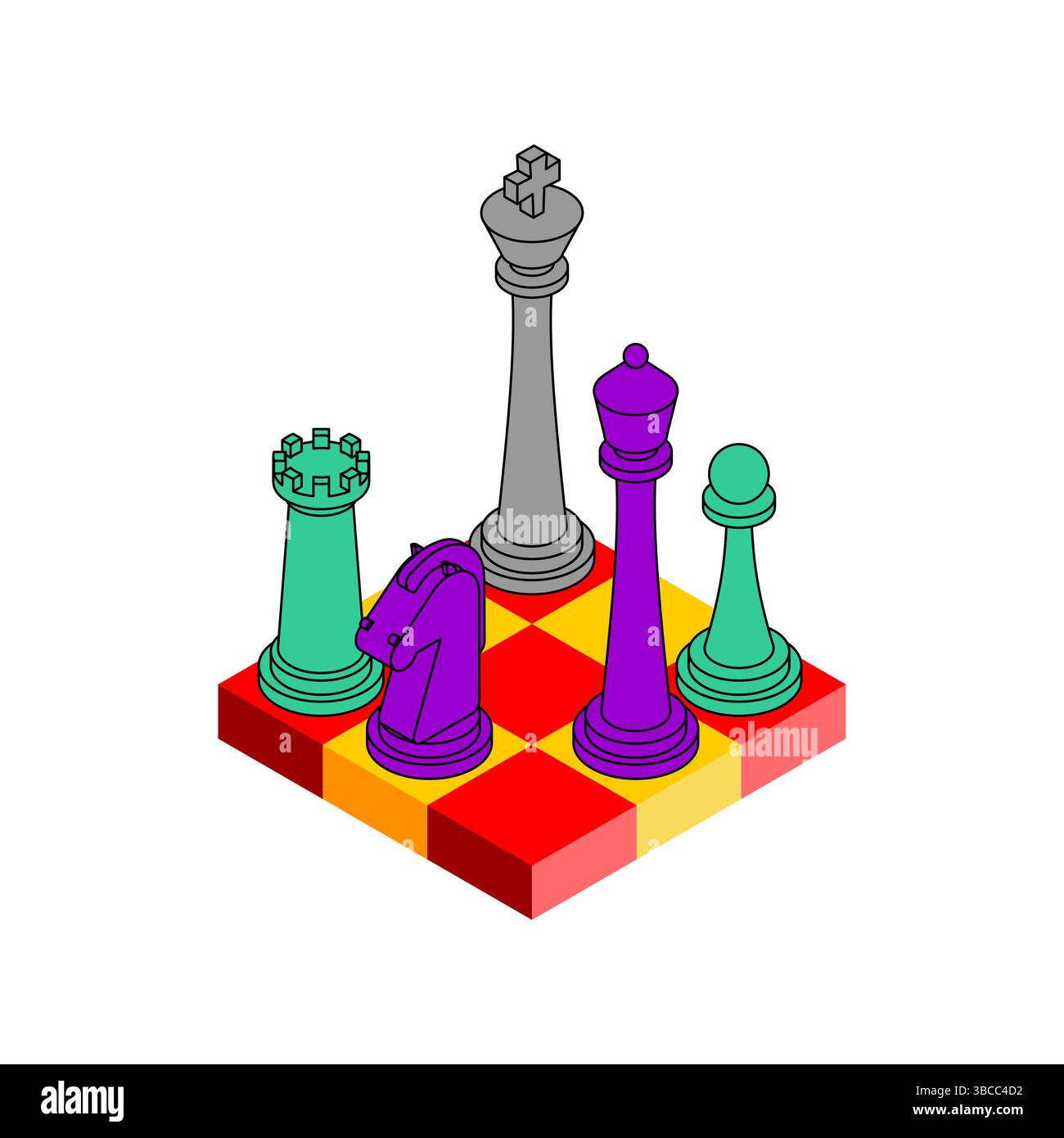 Scacchi multicolore. Segno della partita di scacchi per il club di scacchi. Simbolo del gioco Illustrazione Vettoriale