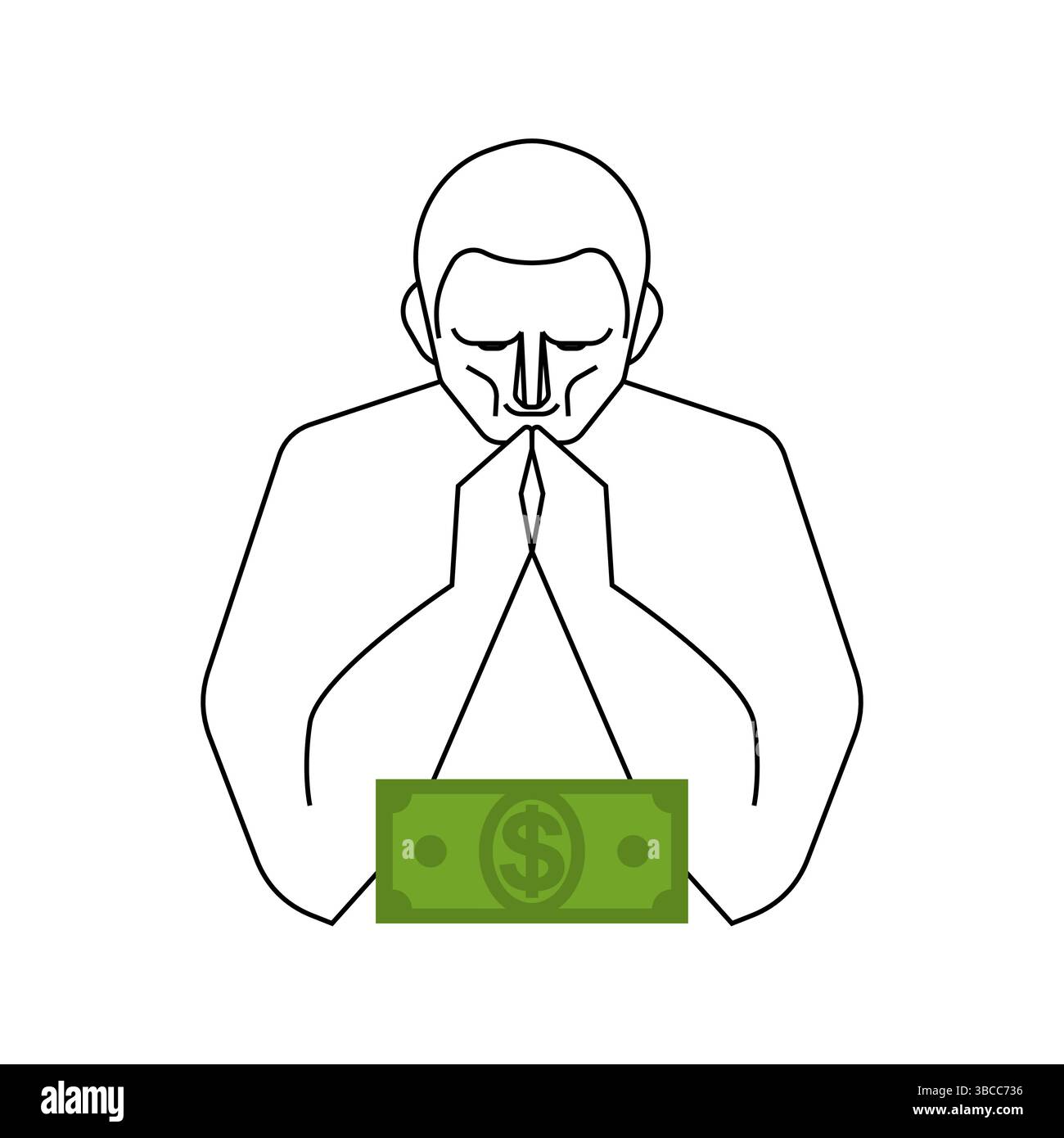 L'uomo prega i soldi. Culto del dollaro Illustrazione Vettoriale
