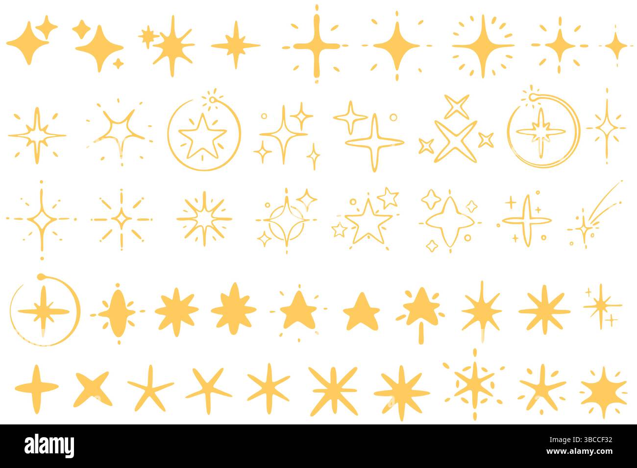 Queste allegre stelle gialle e scintillanti aggiungono un tocco stravagante ai tuoi progetti e alle tue creazioni Illustrazione Vettoriale