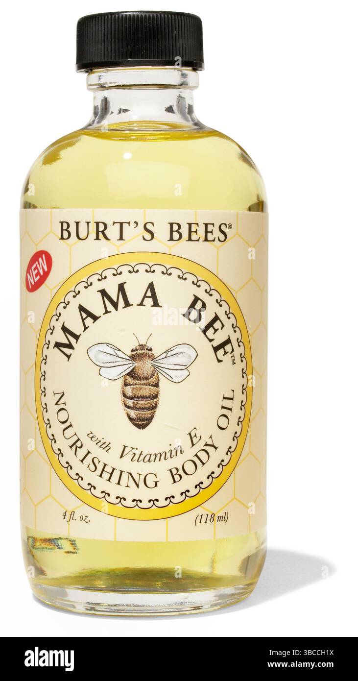 burts bees olio per il corpo fotografato su sfondo bianco Foto Stock