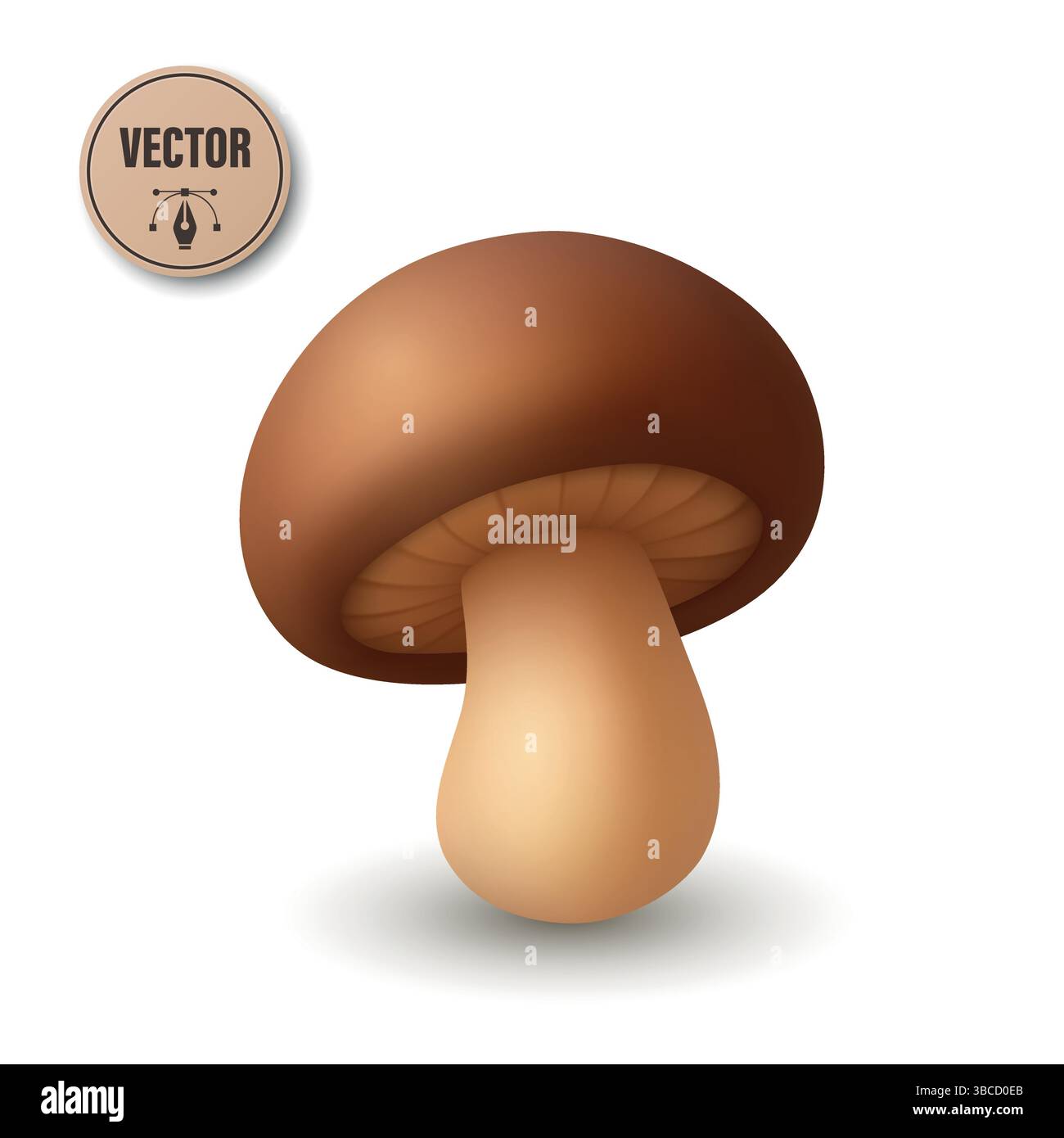 Icona a forma di fungo 3D cute Vector realistica. Illustrazioni di funghi cartoni animati primo piano isolato su sfondo bianco. Clipart funghi funghi, modello di progettazione per Illustrazione Vettoriale