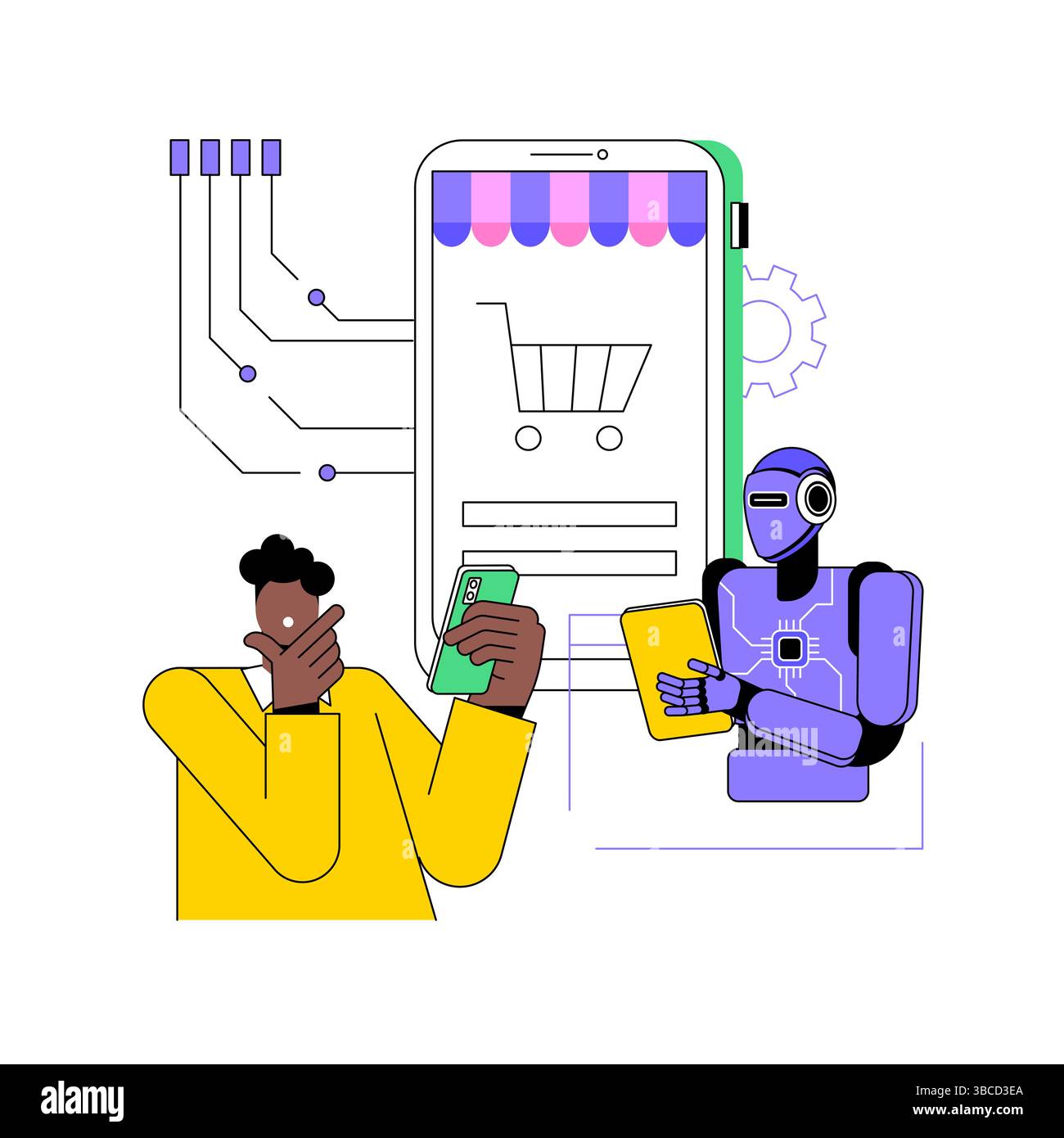 Illustrazione del vettore del concetto astratto di inserimento dei clienti basato sull'INTELLIGENZA ARTIFICIALE. Illustrazione Vettoriale