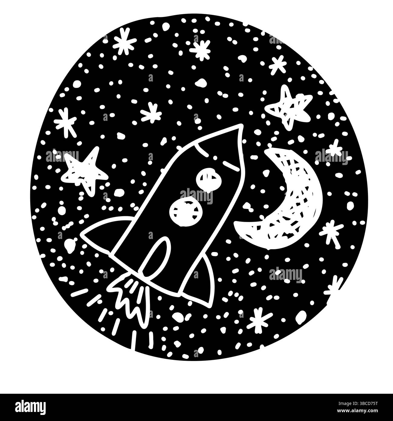 Elemento grafico razzo disegnato a mano in bianco e nero. . disegno a mano. Non ai, illustrazione vettoriale Illustrazione Vettoriale