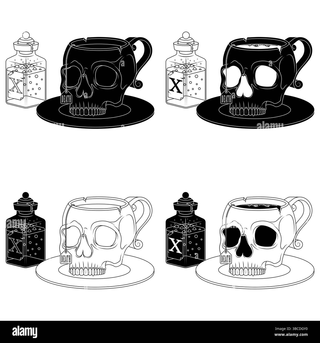 Tazza da tè in porcellana a forma di teschio umano, tazza da caffè a forma di teschio tazza magica di pozione, tazza demoniaca di Halloween Illustrazione Vettoriale