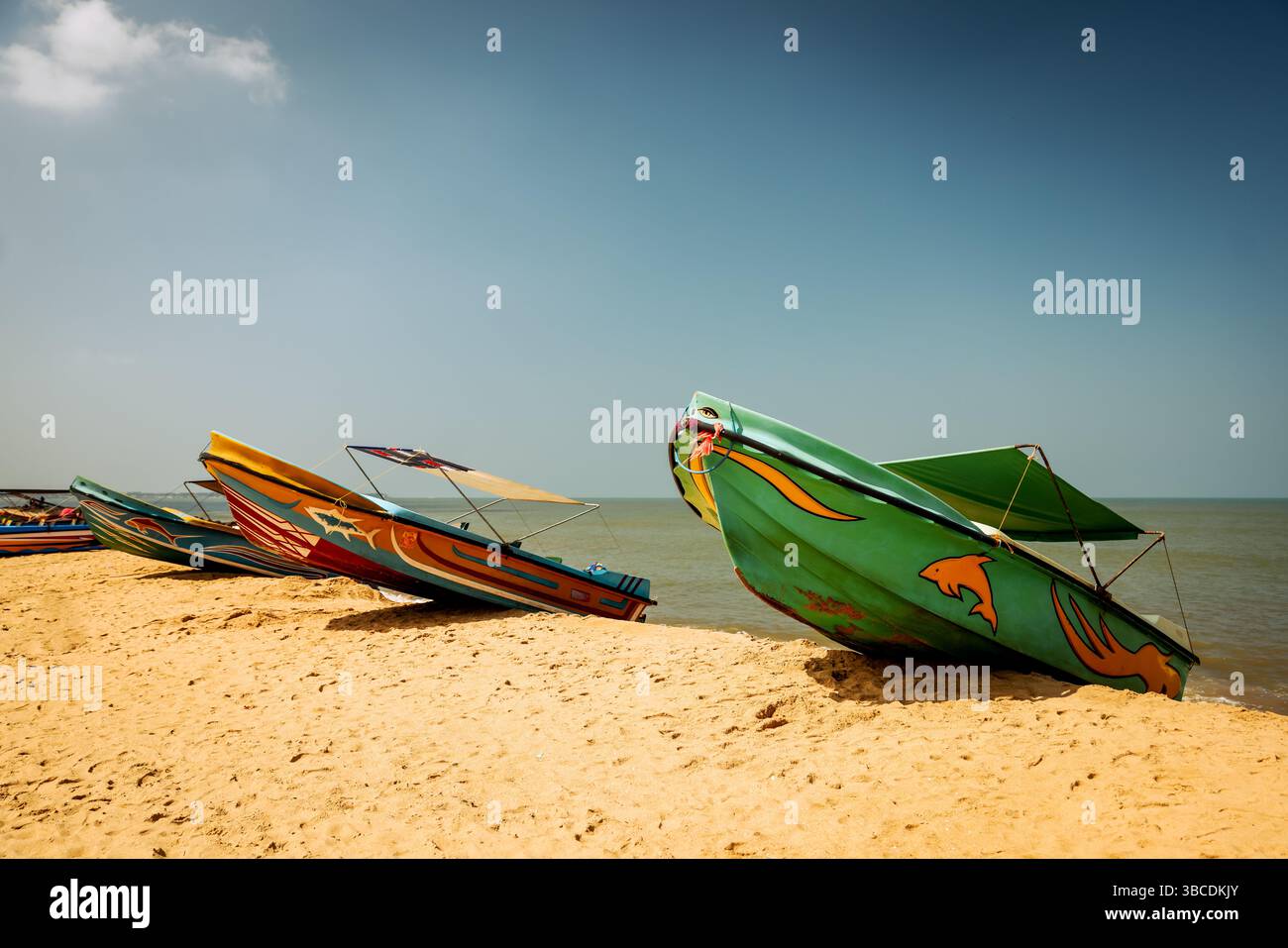 Negombo, Sri Lanka - 23 febbraio 2025: Pescatori e venditori lungo le spiagge dorate di Negambo nello Sri Lanka Foto Stock