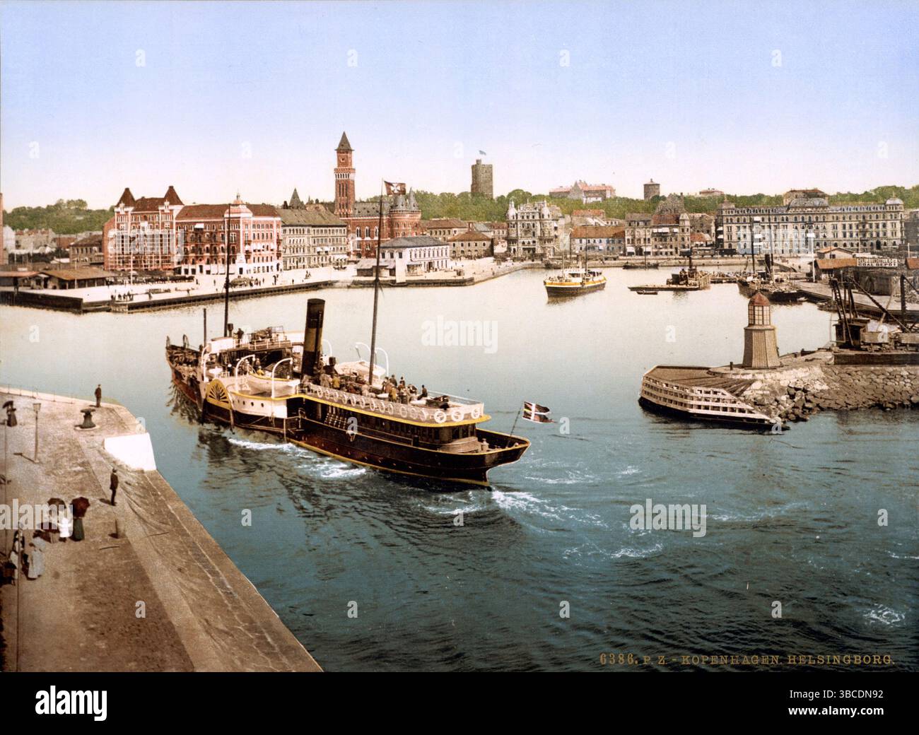 Un piroscafo a pale, nel porto di Helsingborg, in Svezia. stampa fotomeccanica : fotocromo, colore. 1897, Vintage Archive Photograph, Svezia. Foto Stock
