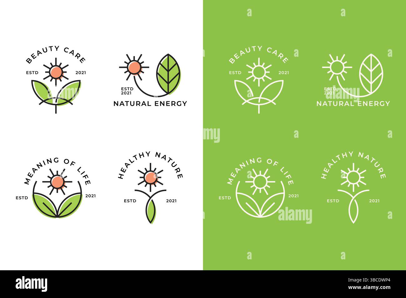 Logo ed etichetta Natural Leaf e Sun Illustrazione Vettoriale
