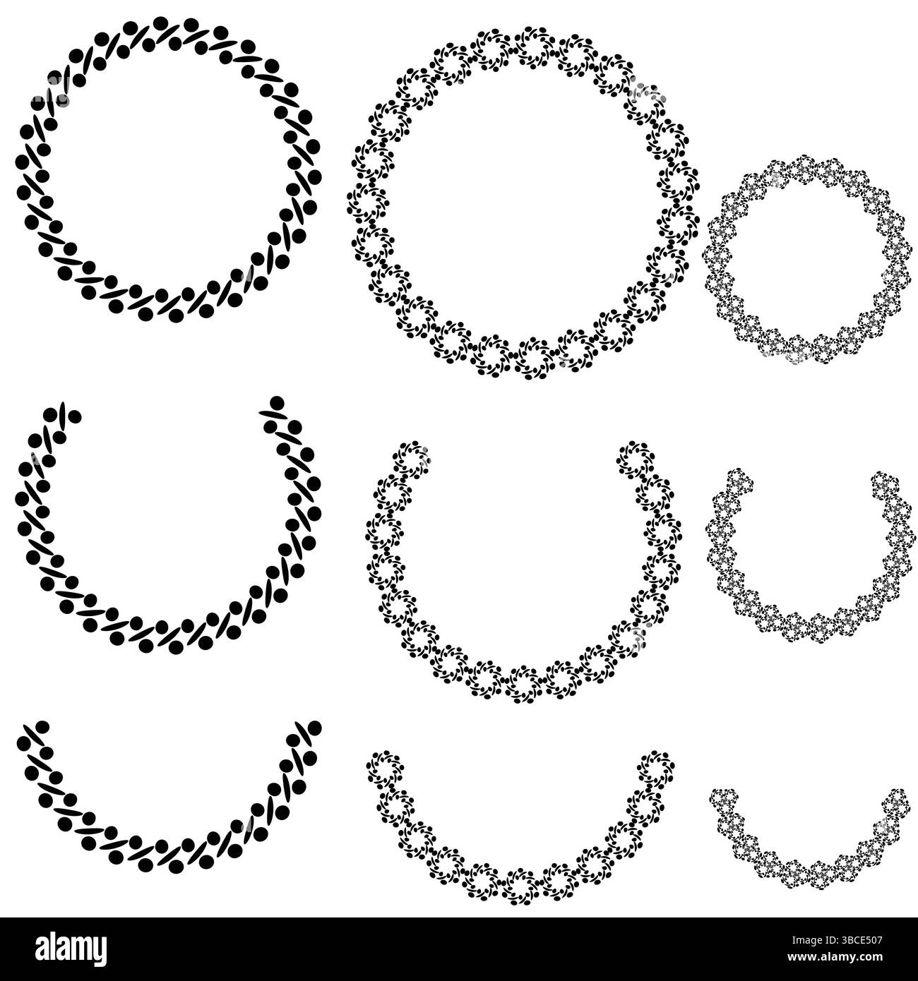 Set di cornici circolari geometriche in bianco e nero Illustrazione Vettoriale