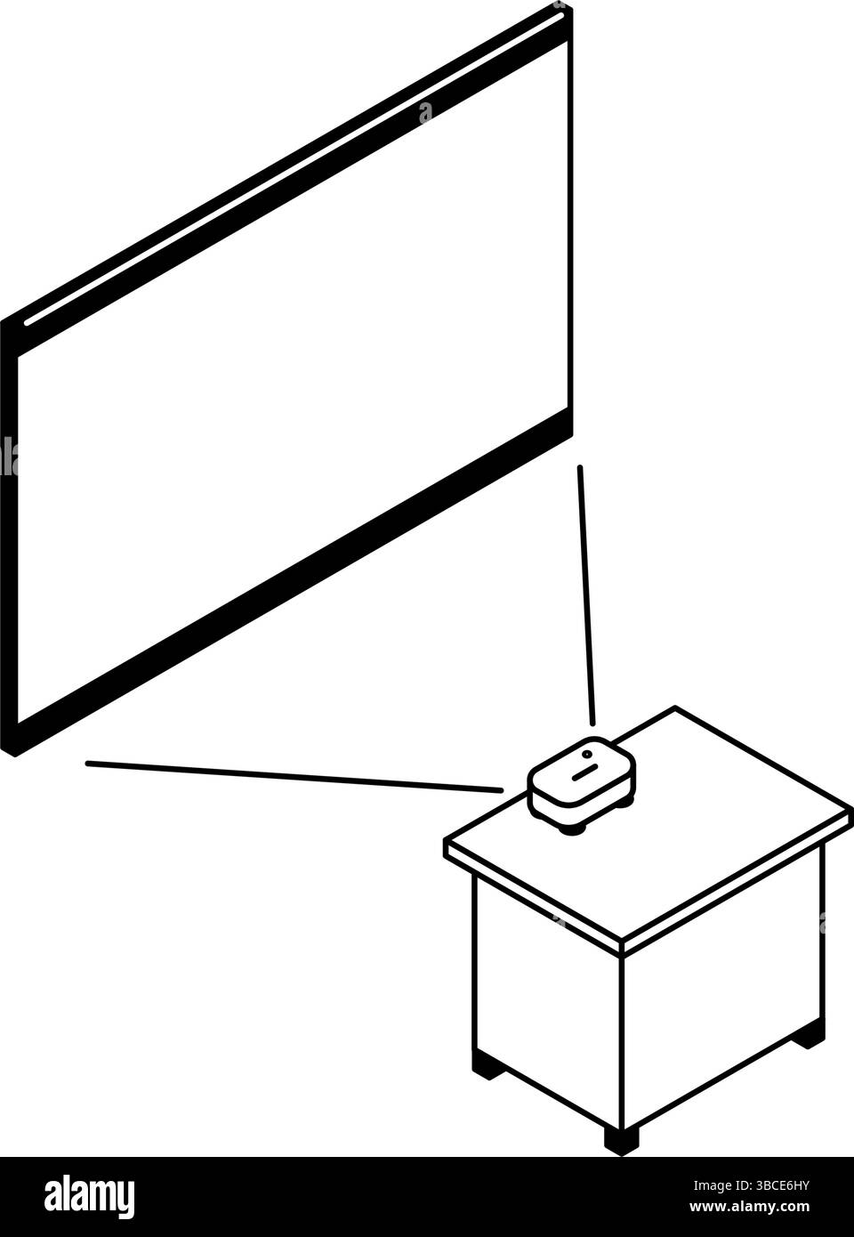 Semplici e graziose arti isometriche del proiettore e grande schermo nella sala audiovisiva, illustrazione vettoriale Illustrazione Vettoriale