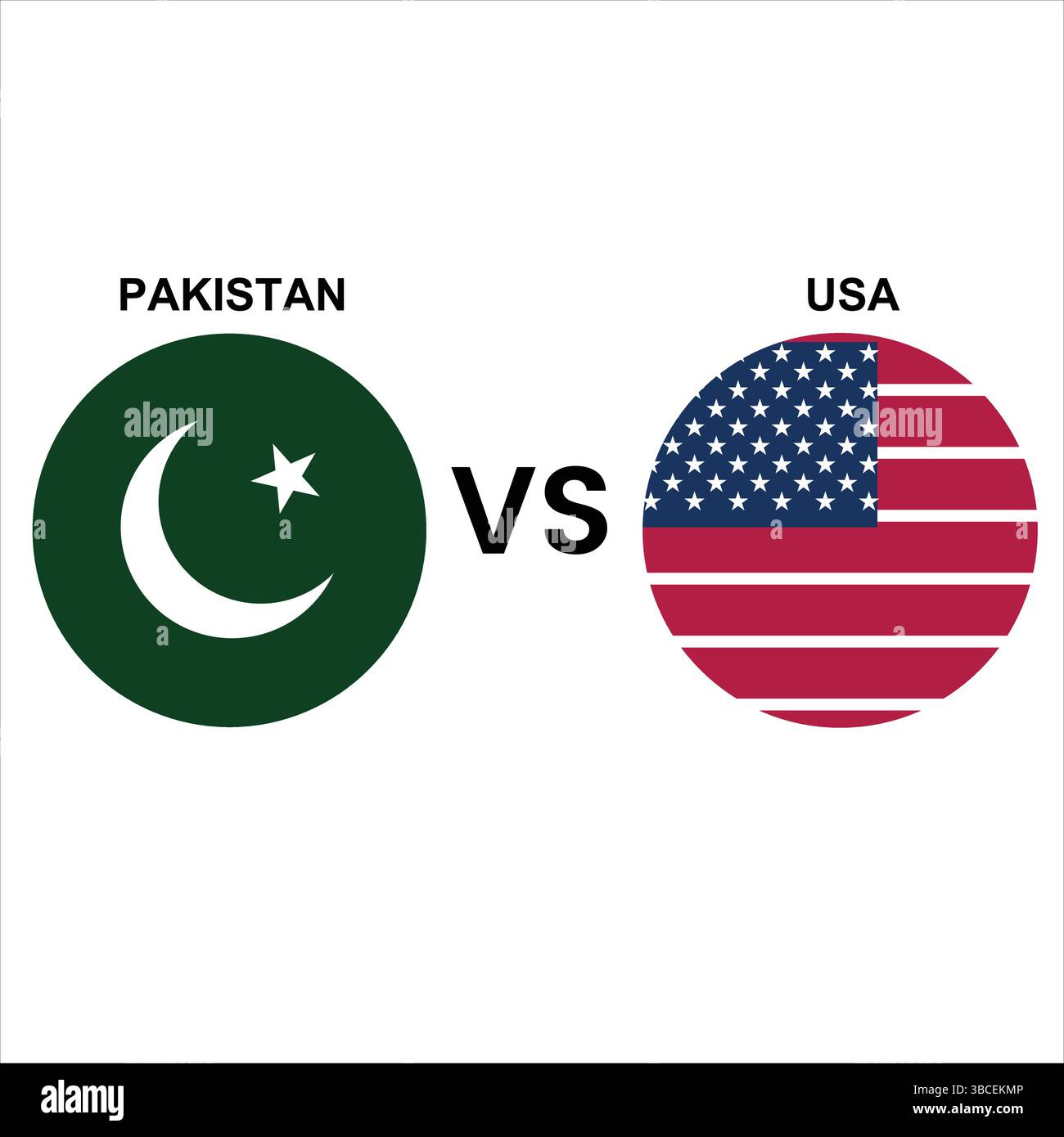Pakistan vs USA Cricket Match Vector – illustrazione di bandiere e simboli nazionali modificabili su sfondo bianco Illustrazione Vettoriale
