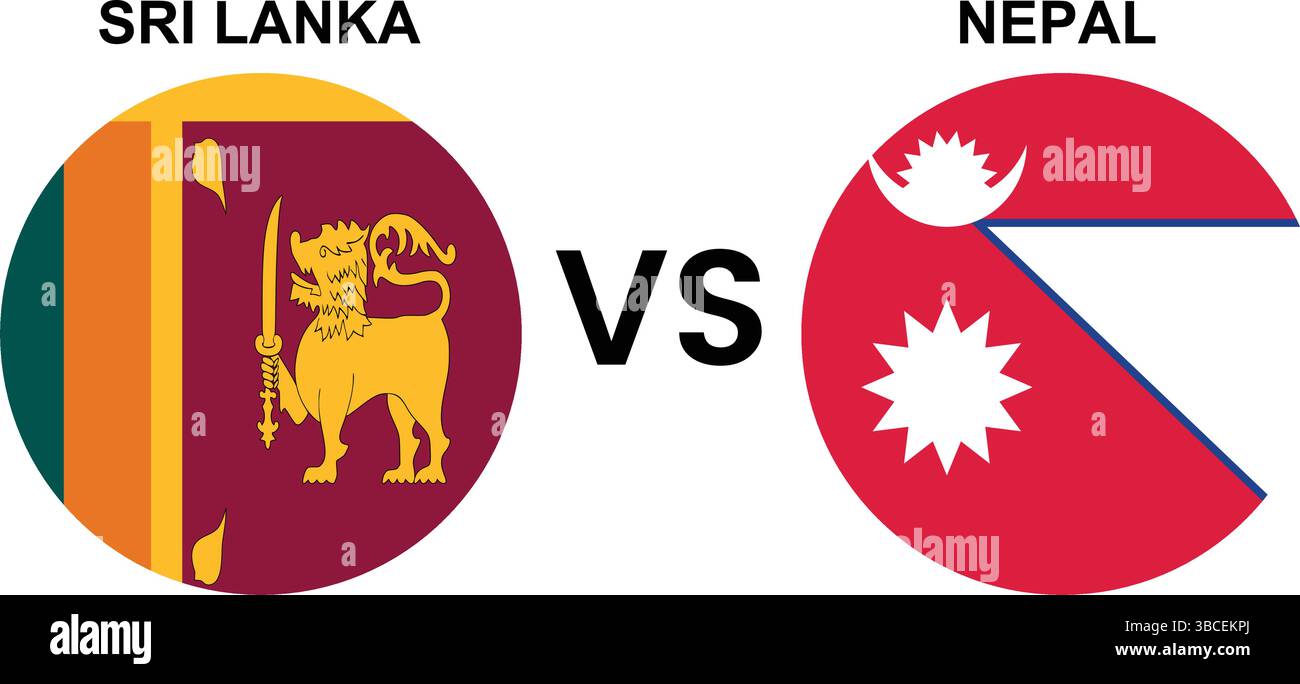 Sri Lanka vs Nepal Cricket Match Vector – illustrazione di bandiere e simboli nazionali modificabili su sfondo bianco Illustrazione Vettoriale