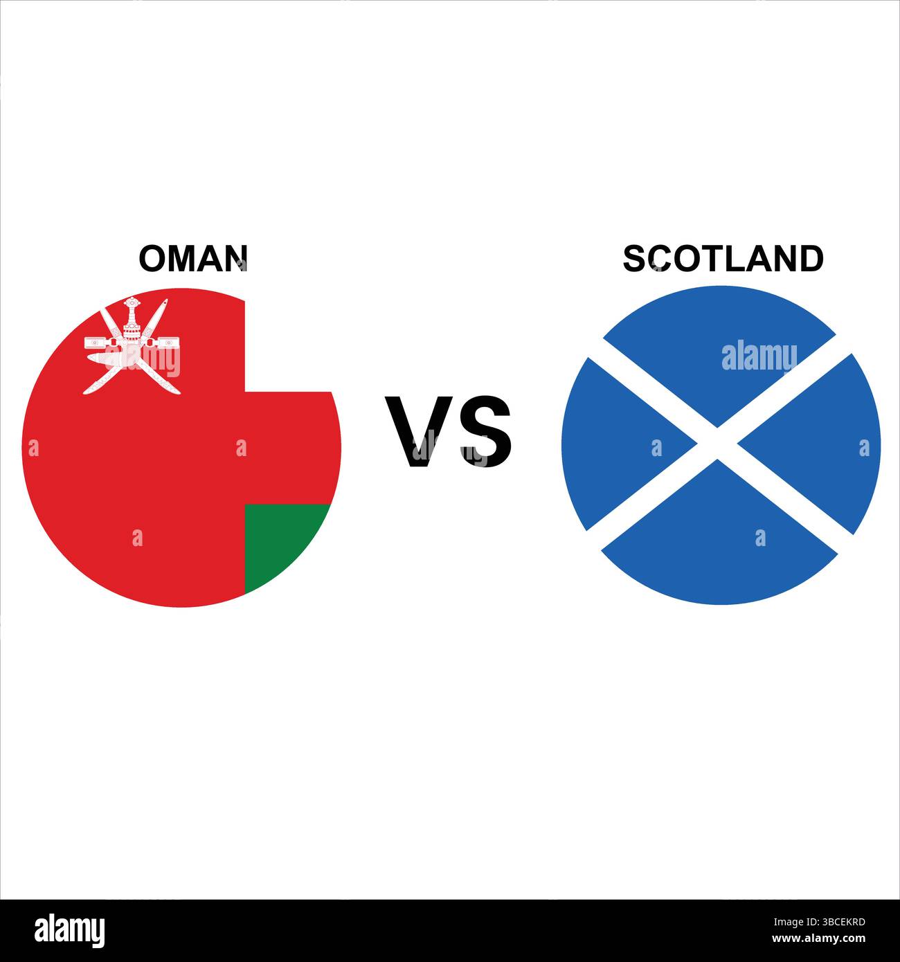 Oman vs Scotland Cricket Match Vector – illustrazione di bandiere e simboli nazionali modificabili su sfondo bianco Illustrazione Vettoriale
