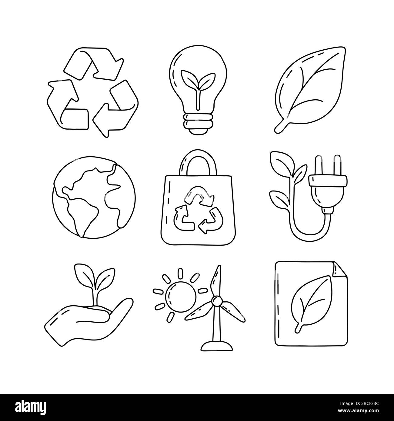I simboli ecocompatibili rappresentano iniziative di sostenibilità che creano un impatto positivo e mirano a un pianeta e un ambiente più sani per il futuro Illustrazione Vettoriale