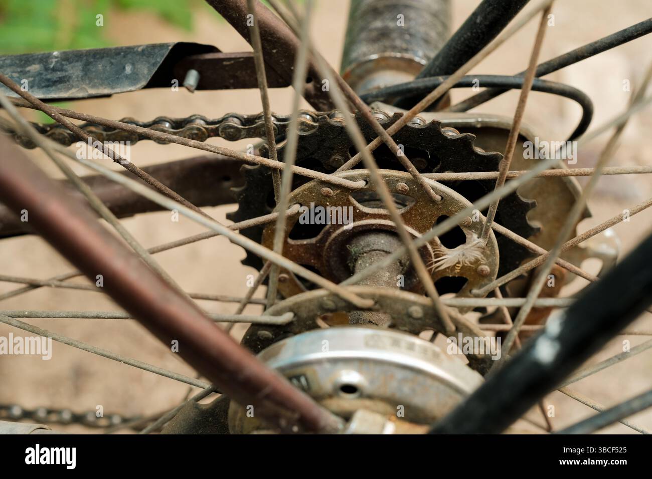 Dettagli ravvicinati di una vecchia bicicletta Foto Stock