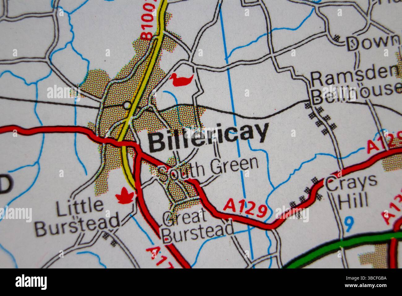 Billericay - Inghilterra, Regno Unito colore atlas mappa città nome della zona Foto Stock