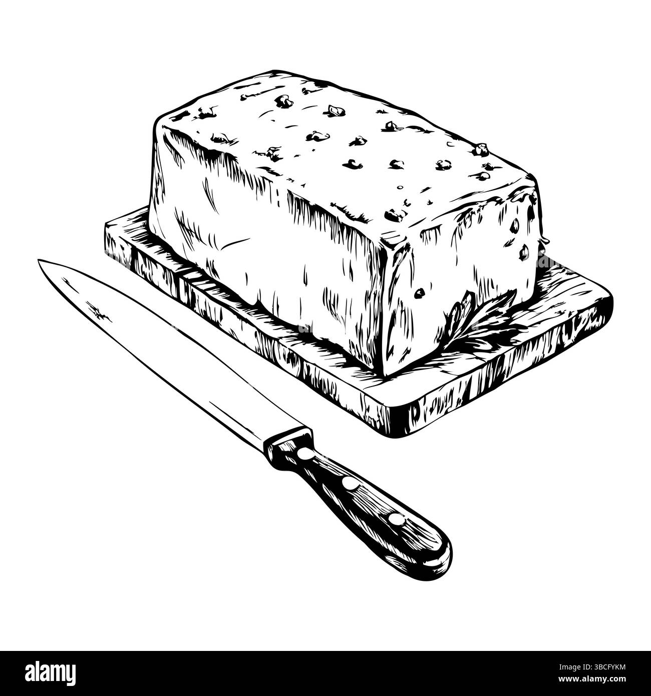 Blocco di burro a bordo con coltello in stile vintage Illustrazione Vettoriale