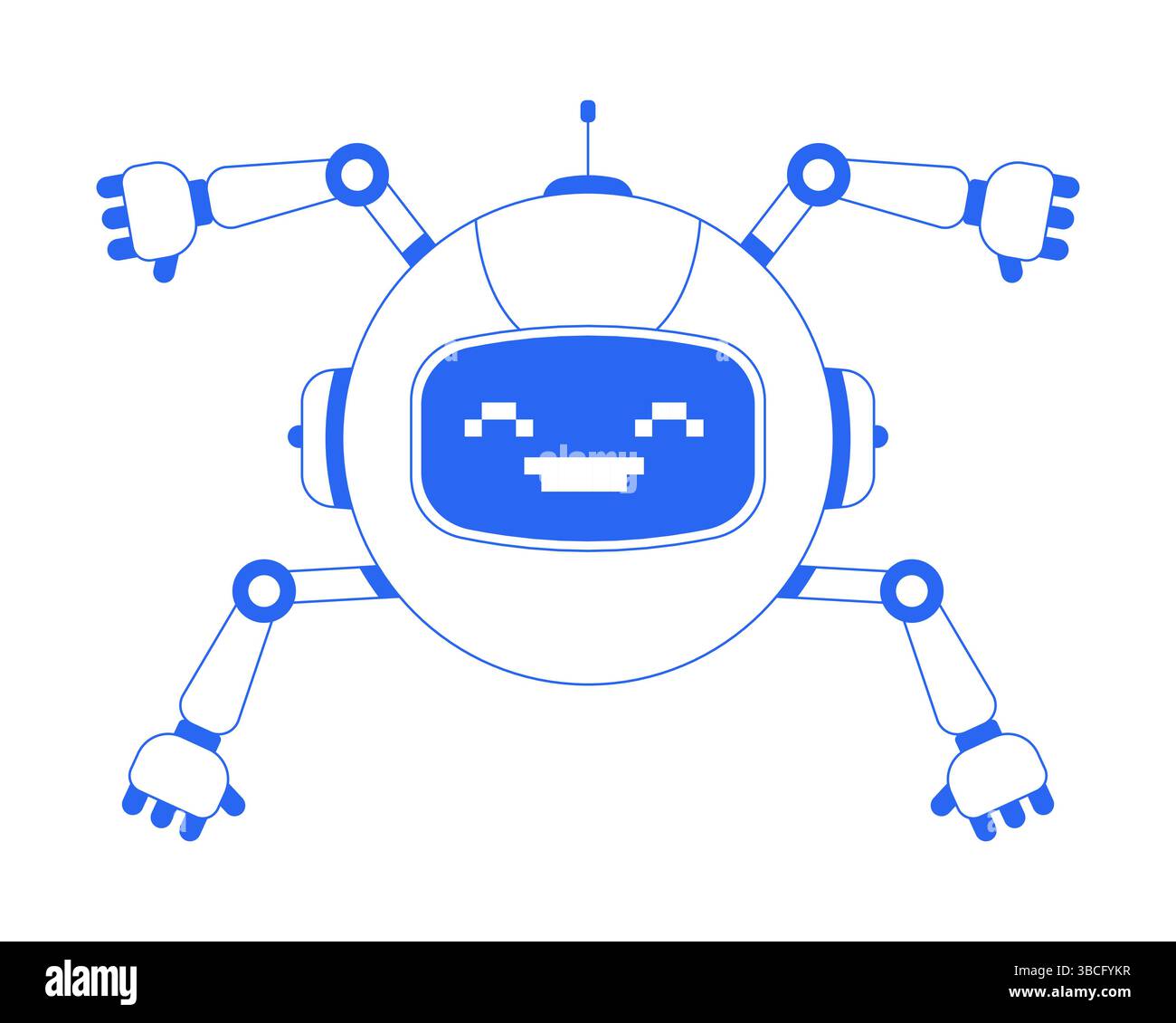 Guida robotica con illustrazione dell'interfaccia utente di onboarding con linea di sorriso pixelata Illustrazione Vettoriale