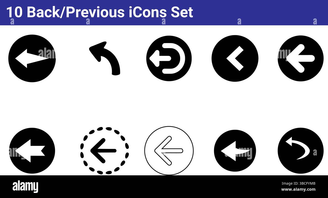 Set di 10 icone indietro/precedenti: Grafica vettoriale semplice Illustrazione Vettoriale