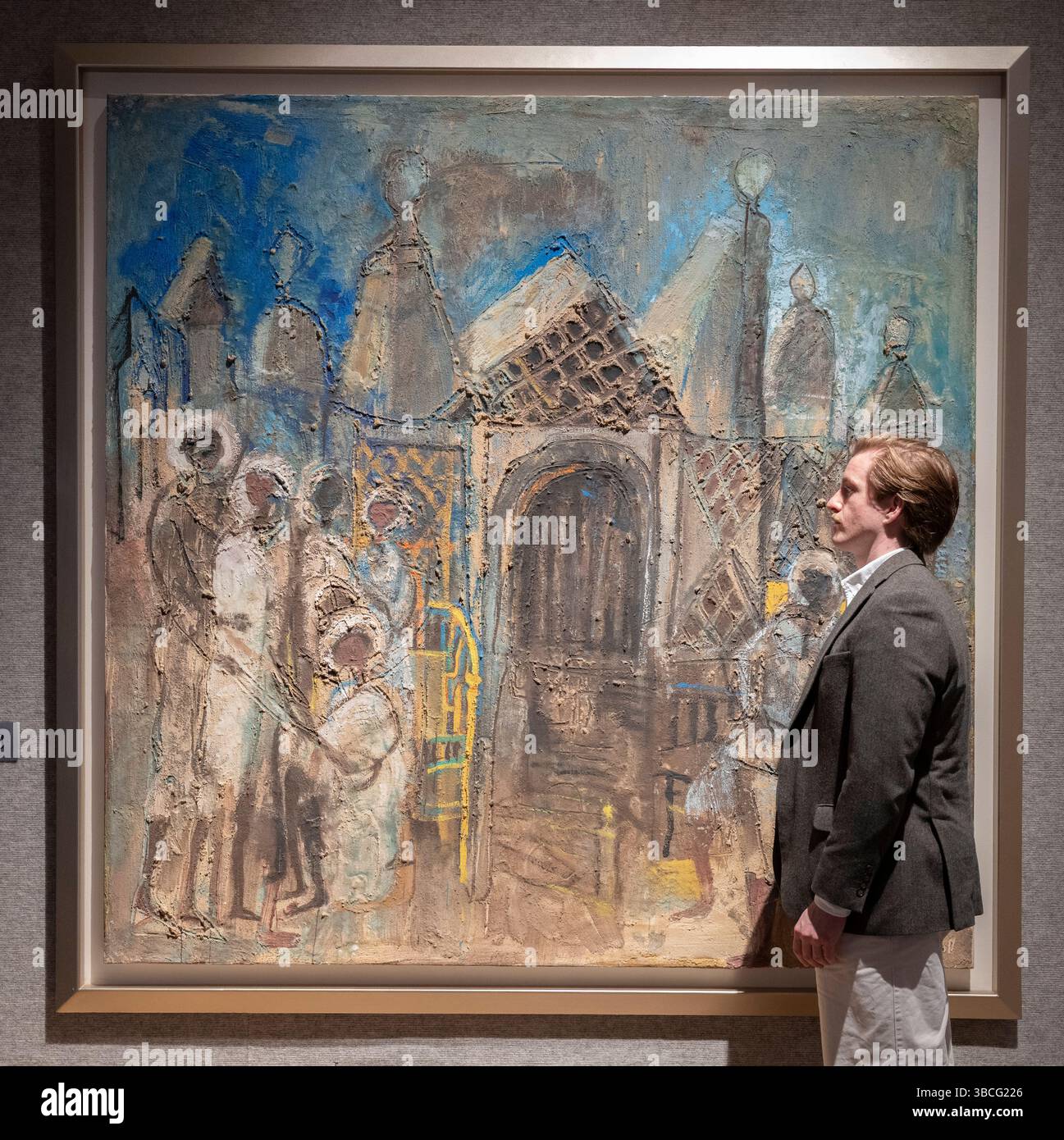 Bonhams, Londra, Regno Unito. 20 maggio 2025. La vendita di arte mediorientale moderna e contemporanea si svolge il 21 maggio. Le attrazioni principali includono: Omar El-Nagdi (Egitto, 1931-2019). El Nuba, stimate £ 55.000-70.000. Crediti: Malcolm Park/Alamy Live News Foto Stock