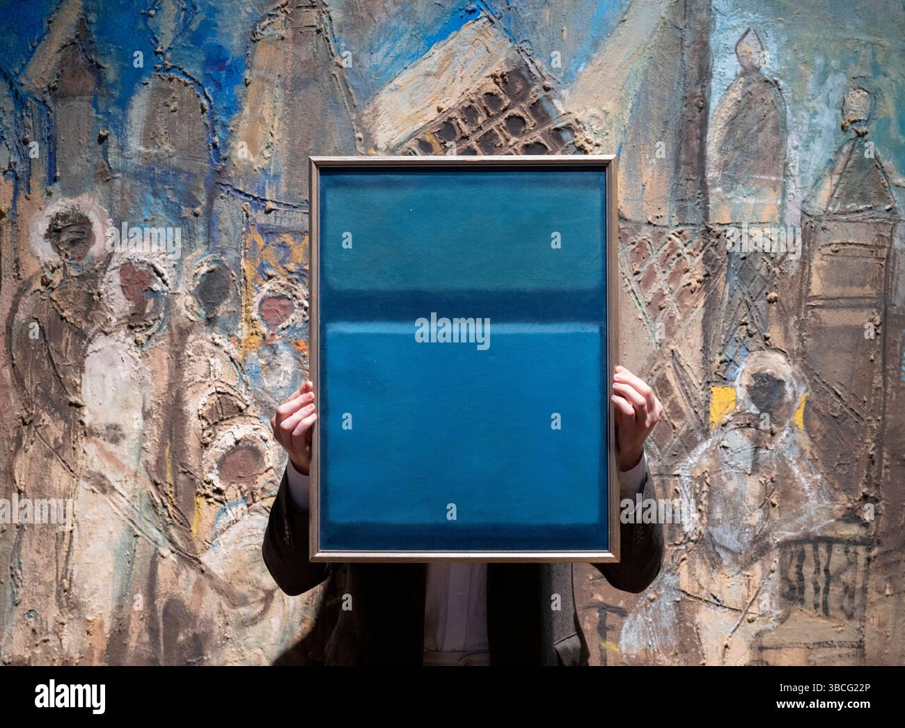 Bonhams, Londra, Regno Unito. 20 maggio 2025. La vendita di arte mediorientale moderna e contemporanea si svolge il 21 maggio. Le attrazioni principali includono: Helen Khal (Libano, 1923-2009). Blue Horizon, stimate £ 18.000-28.000. Crediti: Malcolm Park/Alamy Live News Foto Stock