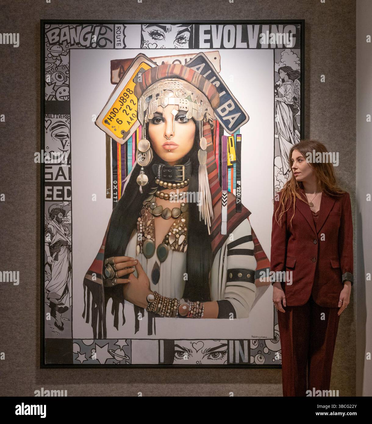 Bonhams, Londra, Regno Unito. 20 maggio 2025. La vendita di arte mediorientale moderna e contemporanea si svolge il 21 maggio. Le attrazioni principali includono: Khaled al-Najjad Paez (Siria, nato nel 1992). In evoluzione, stimate £ 20.000-30.000. Crediti: Malcolm Park/Alamy Live News Foto Stock
