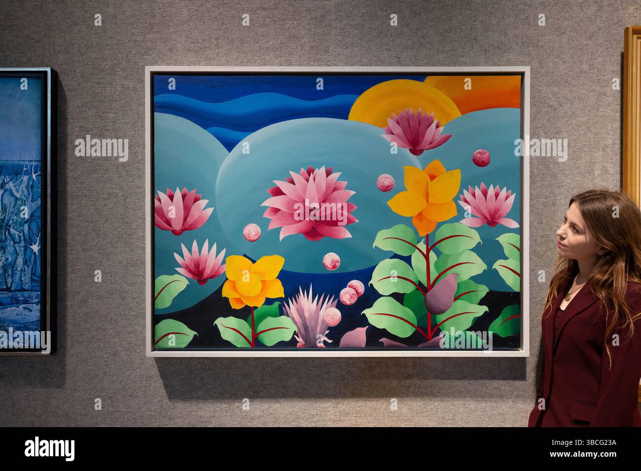 Bonhams, Londra, Regno Unito. 20 maggio 2025. La vendita di arte mediorientale moderna e contemporanea si svolge il 21 maggio. Le attrazioni principali includono: Willy Aractingi (Libano, 1930-2003). Hommage a Monet, stima 30.000-50.000. Crediti: Malcolm Park/Alamy Live News Foto Stock