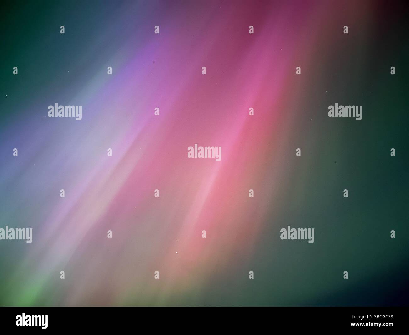 Una splendida mostra di aurora boreale colorata che illumina il cielo notturno. Sfumature morbide di rosa, viola, verde e blu si fondono perfettamente. Foto Stock