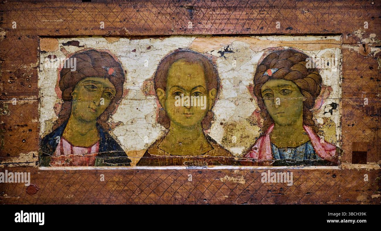 Cristo Emanuele con Arcangeli, l'icona ortodossa russa del XII secolo esposta nella Galleria di Stato Tretyakov. Mosca, Russia. Foto Stock