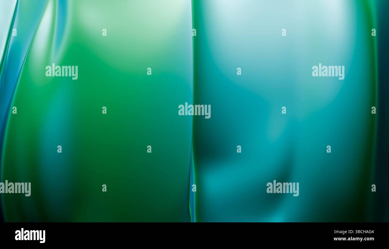 Superficie lucida verde e blu astratta con sfumature e riflessi uniformi. Illustrazione del frullatore Foto Stock