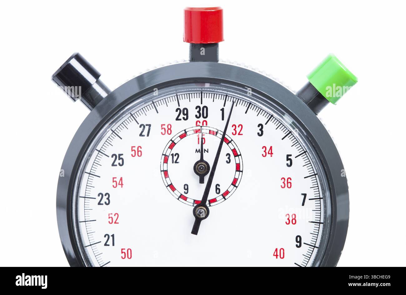 Cronometro su sfondo bianco Foto Stock