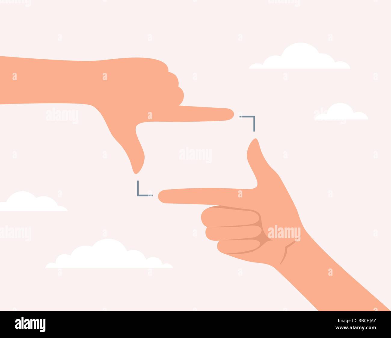 Due mani che creano la forma di una cornice della fotocamera. Illustrazione vettoriale piatta Illustrazione Vettoriale
