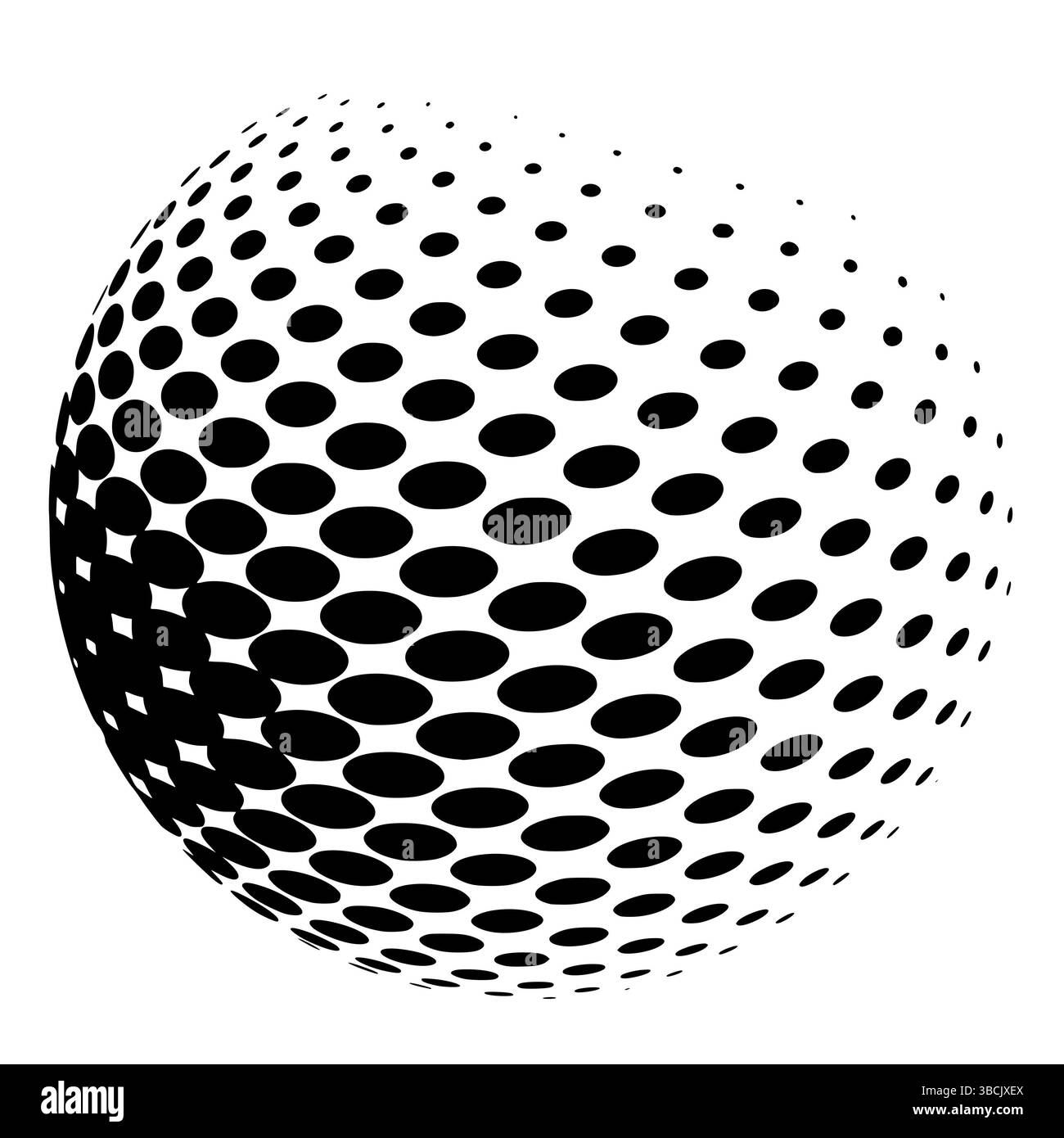 Sfera di punti di mezzi toni sul bianco, illustrazione vettoriale Foto Stock