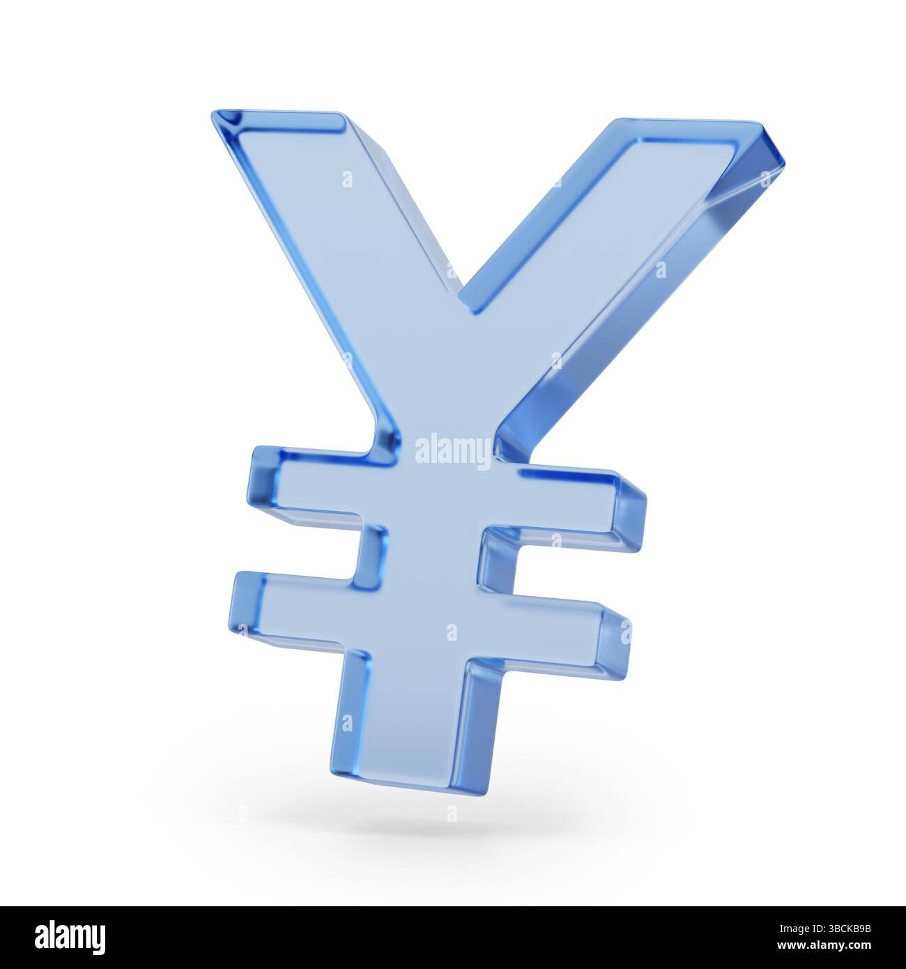 Simbolo yuan tridimensionale di vetro isolato su sfondo bianco. illustrazione 3d. Foto Stock