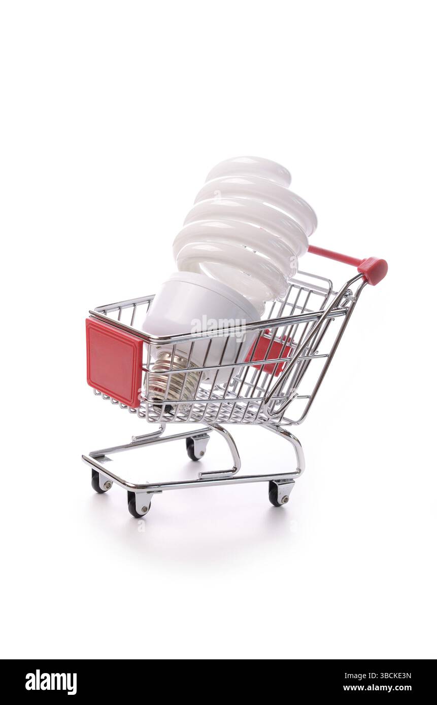 Carrello con una lampadina, risparmio energetico Foto Stock