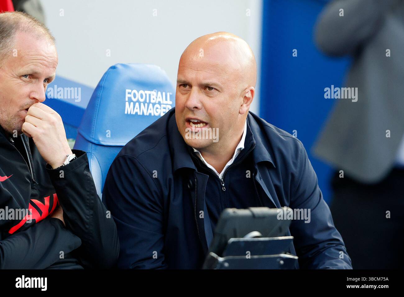 Arne slot allenatore del Liverpool FC all'AMEX Stadium di Brighton Foto Stock