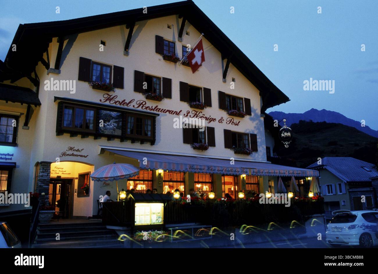 Ristorante dell'hotel '3 Koenige &amp;amp, Post', Andermatt, Svizzera, Europa Foto Stock