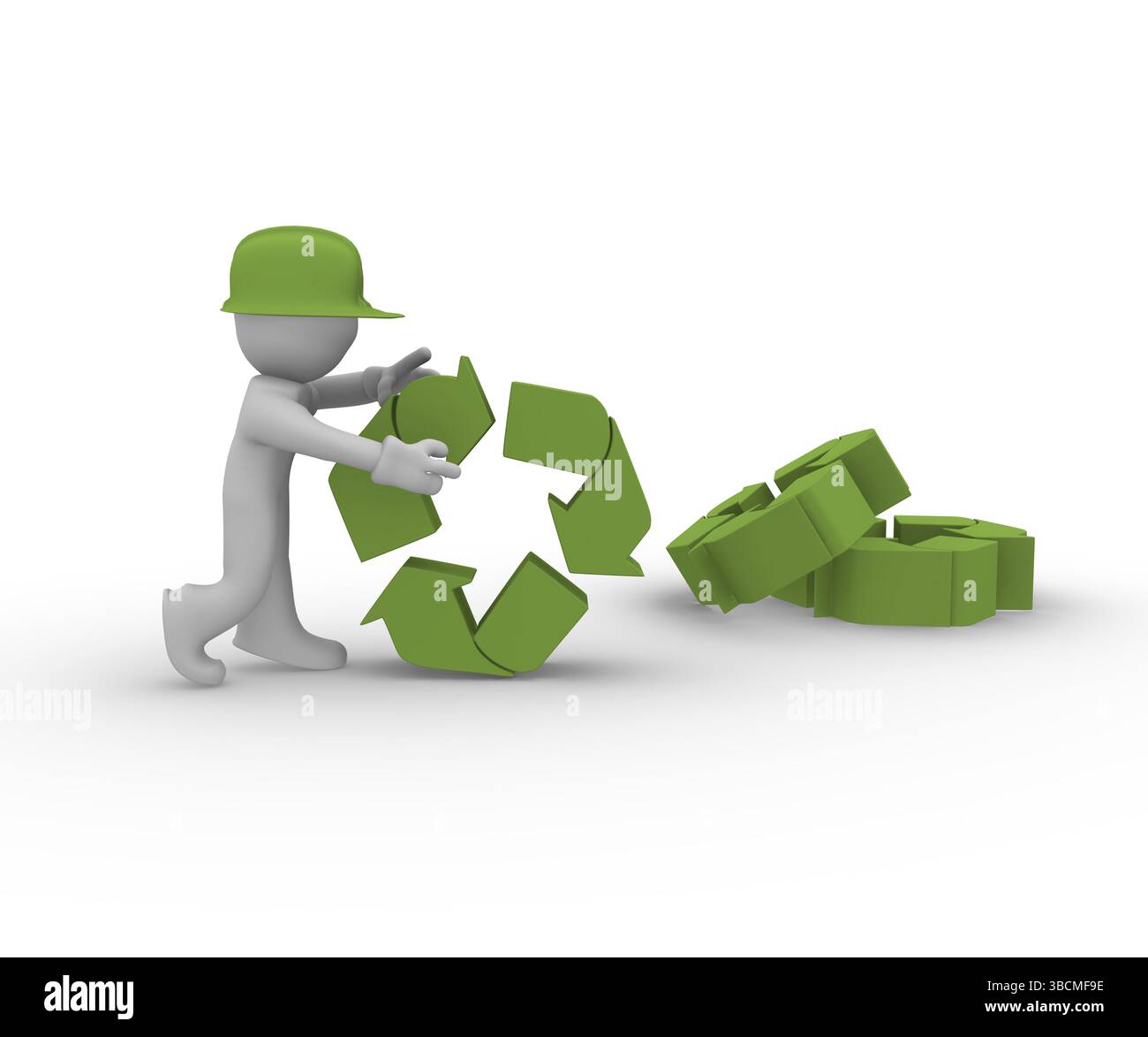 Lavoratore edile con un icona di riciclaggio Foto Stock